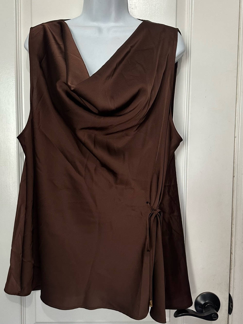 Donna Karan Brown Draped Silky Blouse